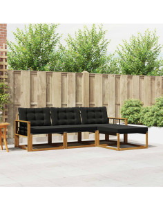 Set di divani con cuscino 4 pcs Naturale e Nero