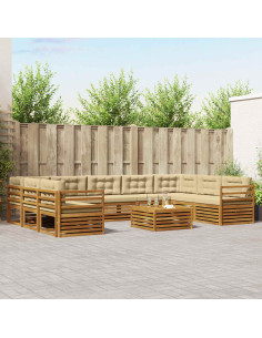 Set divani 10 pcs Naturale e Beige Legno di Acacia Massello