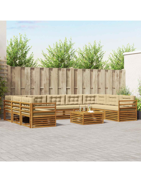 Set divani 10 pcs Naturale e Beige Legno di Acacia Massello
