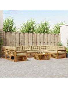 Set divani 10 pcs Naturale e Beige Legno di Acacia Massello