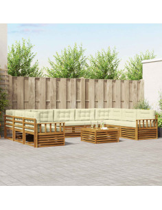 Set divani 10 pcs Naturale e Crema Legno di Acacia Massello