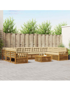 Set divani 10 pcs Naturale e Beige Legno di Acacia Massello