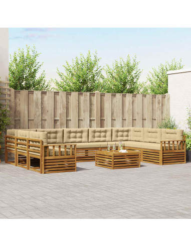 Set divani 10 pcs Naturale e Beige Legno di Acacia Massello