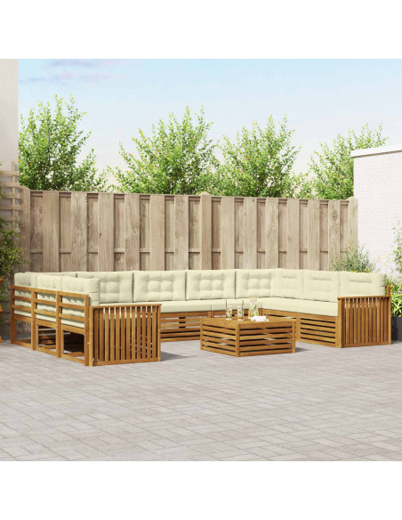 Set divani 10 pcs Naturale e Crema Legno di Acacia Massello