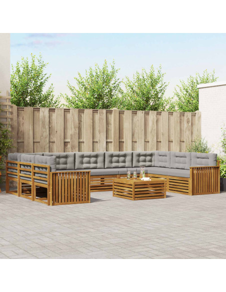 Set divani con cuscino 10 pcs Grigio Naturale e Chiaro