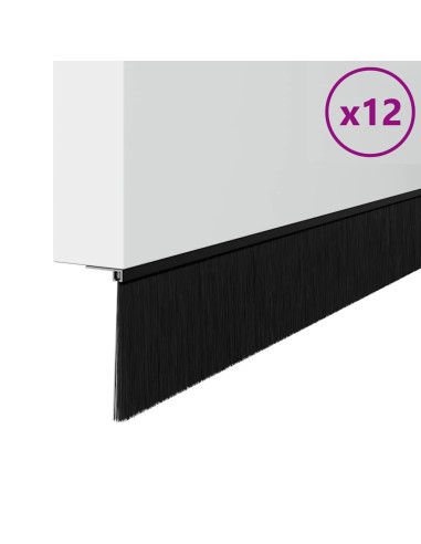 Spazzole per porte a vite 12 pcs Nero 100 cm Lega di alluminio