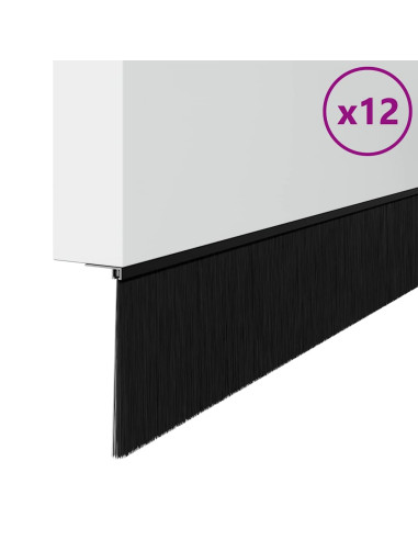 Spazzole per porte a vite 12 pcs Nero 100 cm Lega di alluminio