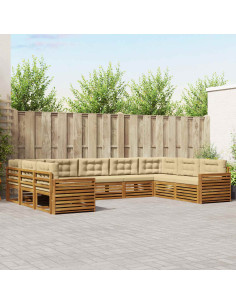 Set divani 9 pcs Naturale e Beige Legno di Acacia Massello