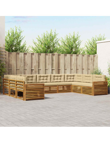 Set divani 9 pcs Naturale e Beige Legno di Acacia Massello
