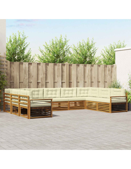 Set divani 9 pcs Naturale e Crema Legno di Acacia Massello