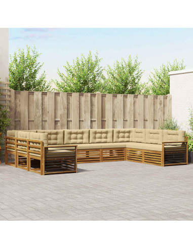 Set divani 9 pcs Naturale e Beige Legno di Acacia Massello