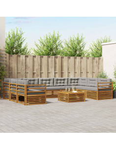 Set divani con cuscino 10 pcs Grigio Naturale e Chiaro