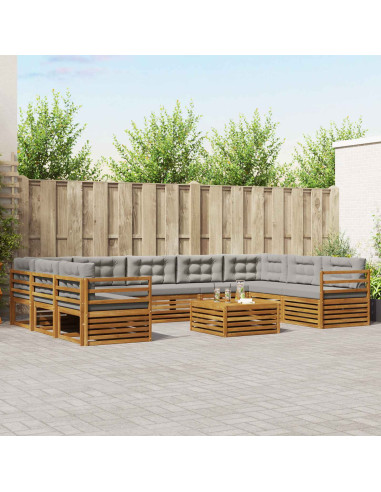 Set divani con cuscino 10 pcs Grigio Naturale e Chiaro