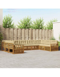 Set divani 9 pcs Naturale e Beige Legno di Acacia Massello