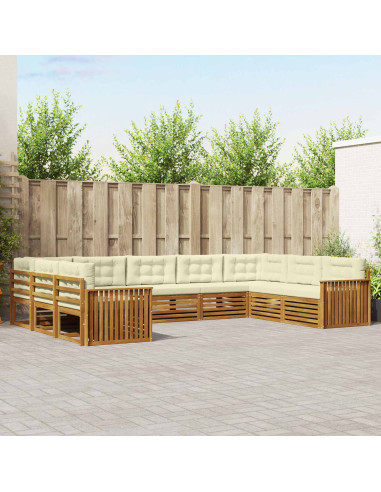 Set divani 9 pcs Naturale e Crema Legno di Acacia Massello