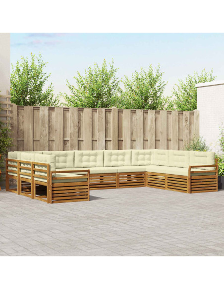 Set divani 9 pcs Naturale e Crema Legno di Acacia Massello