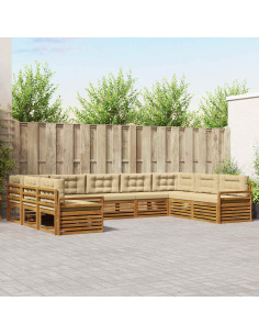 Set divani 9 pcs Naturale e Beige Legno di Acacia Massello