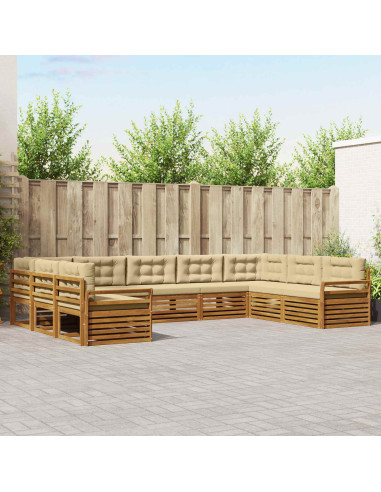 Set divani 9 pcs Naturale e Beige Legno di Acacia Massello