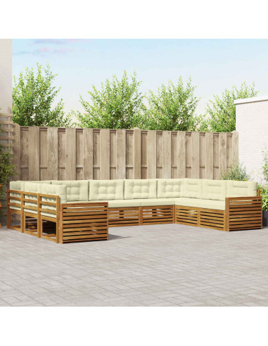 Set divani 9 pcs Naturale e Crema Legno di Acacia Massello