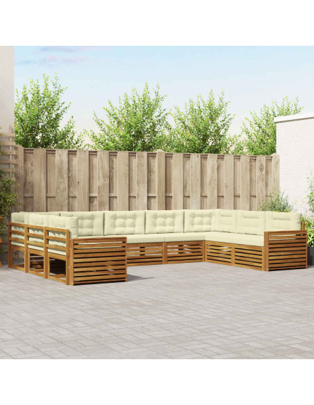 Set divani 9 pcs Naturale e Crema Legno di Acacia Massello