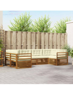 Set divani 6 pcs Naturale e Crema Legno di Acacia Massello