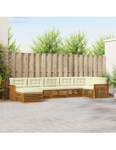 Set divani 7 pcs Naturale e Crema Legno di Acacia Massello