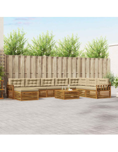 Set divani 9 pcs Naturale e Beige Legno di Acacia Massello