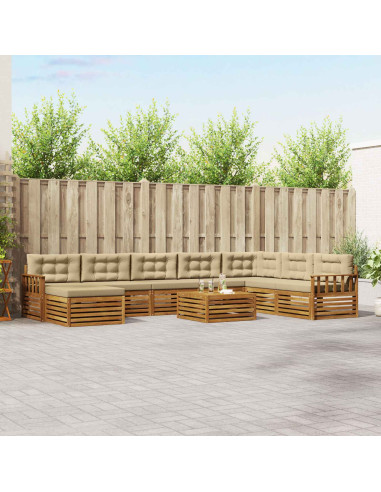 Set divani 9 pcs Naturale e Beige Legno di Acacia Massello