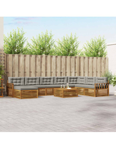 Set divani con cuscino 9 pcs Grigio Naturale e Chiaro