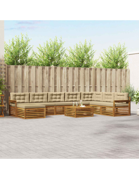 Set divani 9 pcs Naturale e Beige Legno di Acacia Massello