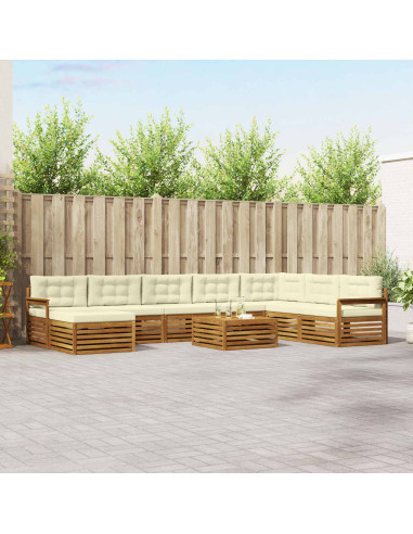 Set divani 9 pcs Naturale e Crema Legno di Acacia Massello