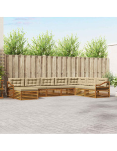 Set divani 8 pcs Naturale e Beige Legno di Acacia Massello