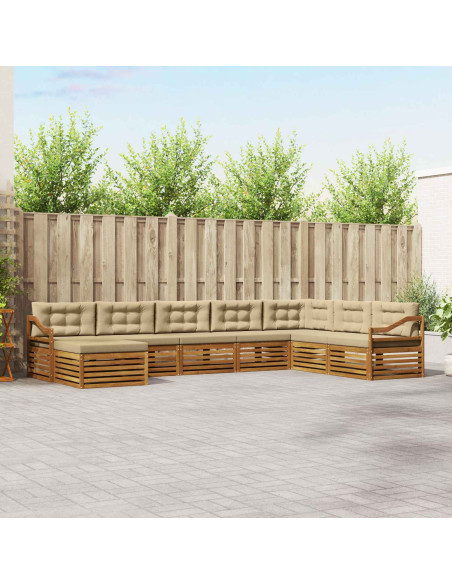 Set divani 8 pcs Naturale e Beige Legno di Acacia Massello