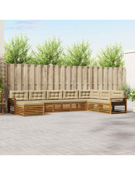 Set divani 8 pcs Naturale e Beige Legno di Acacia Massello