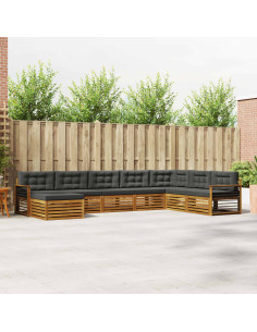 Set divani 8 pcs Naturale e Antracite Legno di Acacia Massello