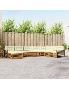 Set divani 8 pcs Naturale e Crema Legno di Acacia Massello