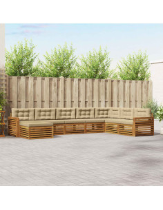 Set divani 8 pcs Naturale e Beige Legno di Acacia Massello