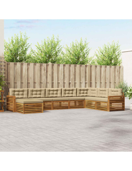 Set divani 8 pcs Naturale e Beige Legno di Acacia Massello