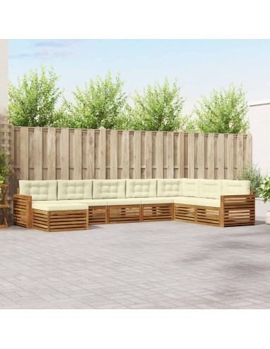 Set divani 8 pcs Naturale e Crema Legno di Acacia Massello