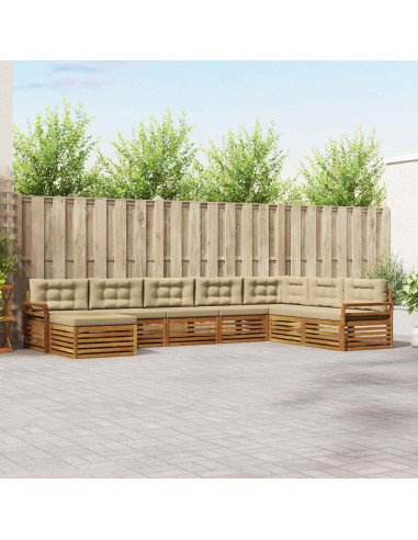 Set divani 8 pcs Naturale e Beige Legno di Acacia Massello