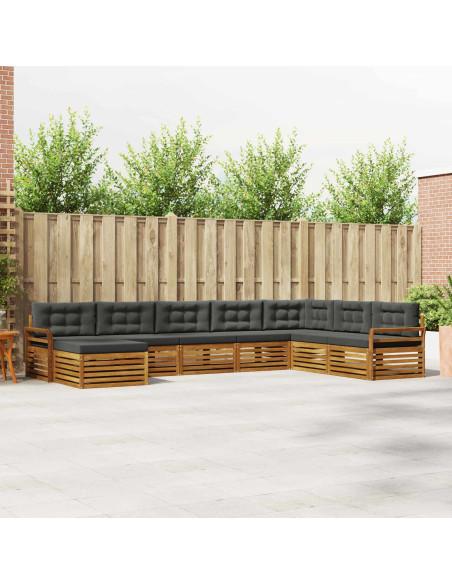 Set divani 8 pcs Naturale e Antracite Legno di Acacia Massello