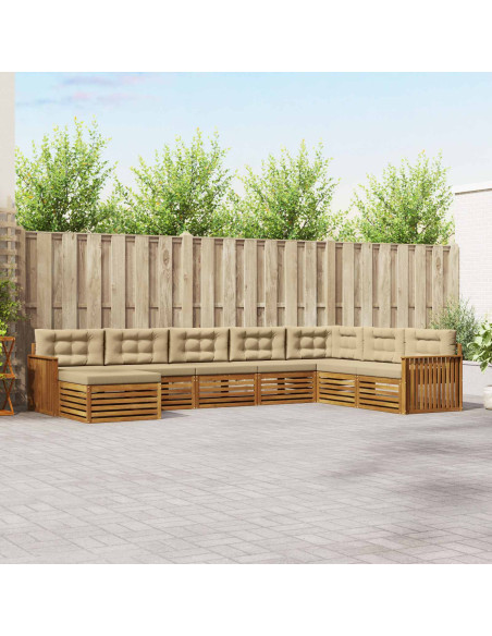 Set divani 8 pcs Naturale e Beige Legno di Acacia Massello