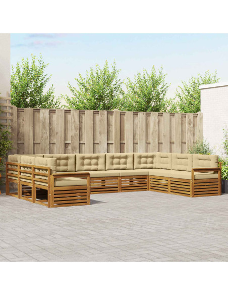 Set divani 9 pcs Naturale e Beige Legno di Acacia Massello