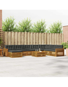 Set divani 9 pcs Naturale e Antracite Legno di Acacia Massello