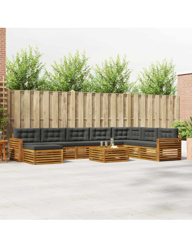 Set divani 9 pcs Naturale e Antracite Legno di Acacia Massello