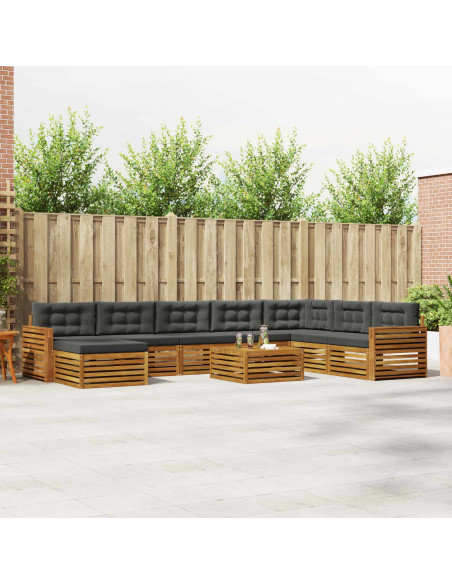 Set divani 9 pcs Naturale e Antracite Legno di Acacia Massello