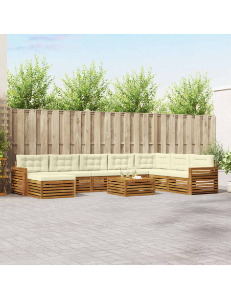 Set divani 9 pcs Naturale e Crema Legno di Acacia Massello