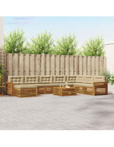 Set divani 9 pcs Naturale e Beige Legno di Acacia Massello