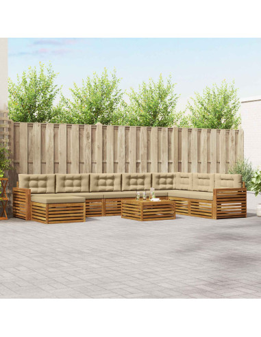 Set divani 9 pcs Naturale e Beige Legno di Acacia Massello