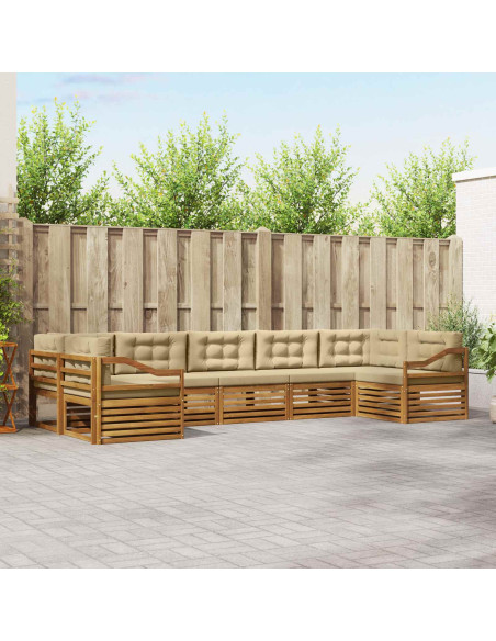 Set divani 7 pcs Naturale e Beige Legno di Acacia Massello